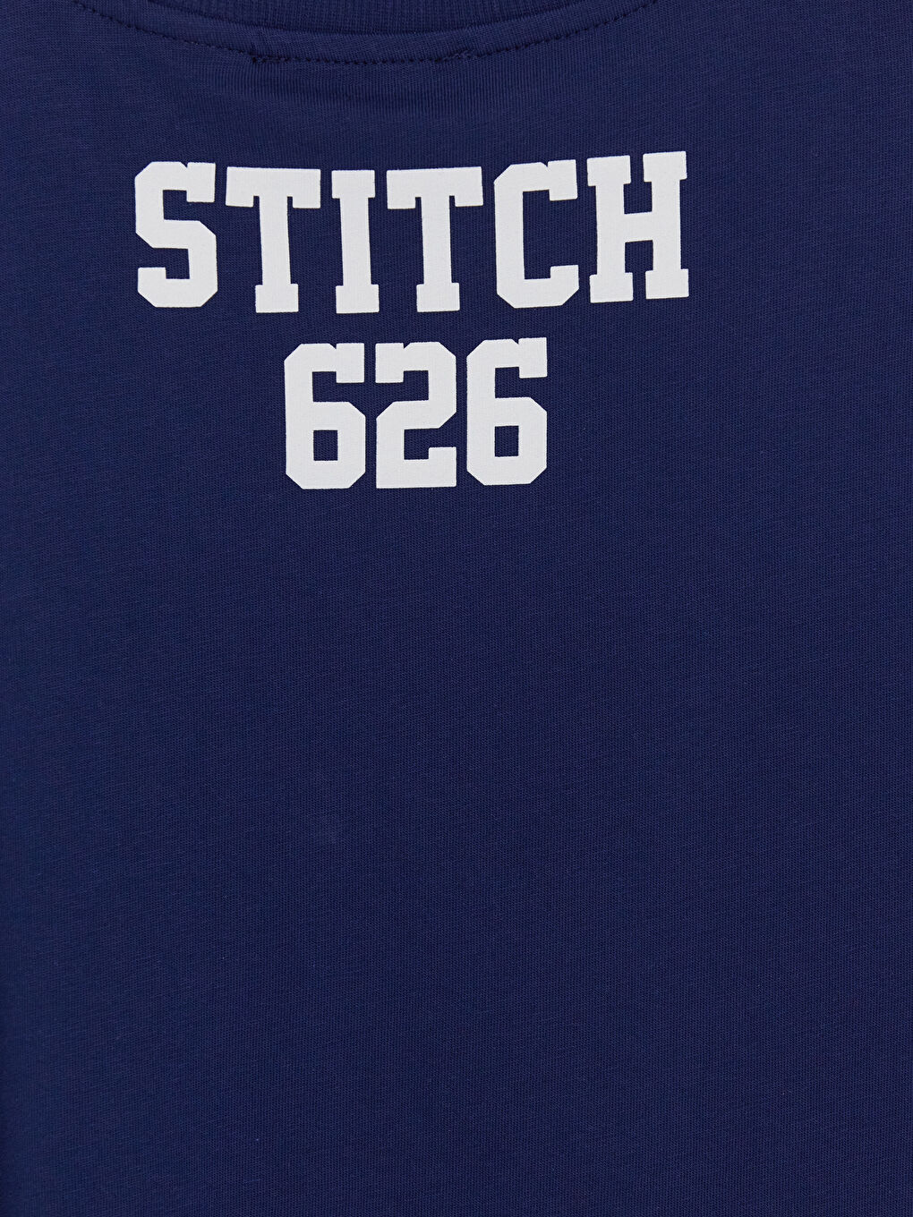 Lacivert Bisiklet Yaka Stitch Baskılı Kadın Tişört-3