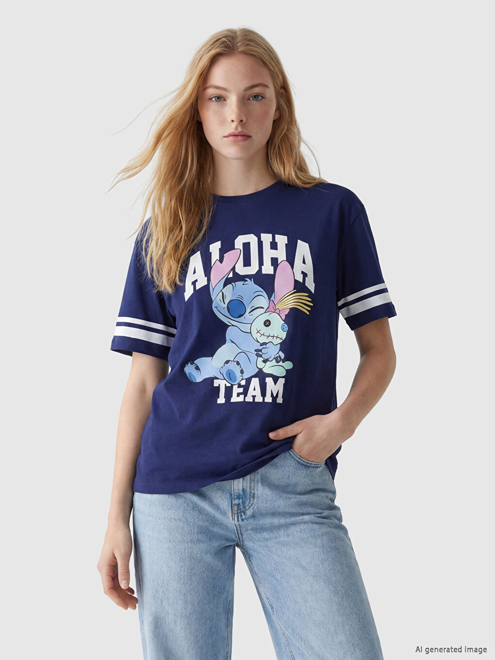 Ženska majica Stitch print s okruglim izrezom