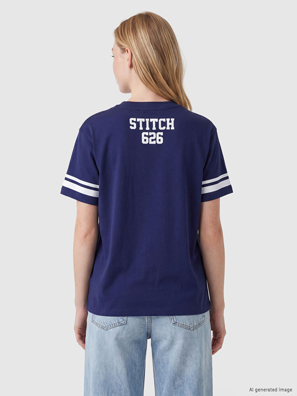Ženska majica Stitch print s okruglim izrezom-3