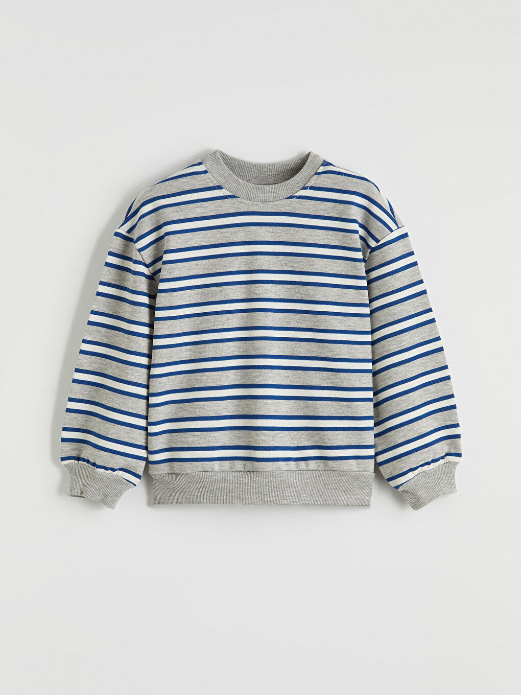 Gri Bisiklet Yaka Çizgili Erkek Çocuk Sweatshirt