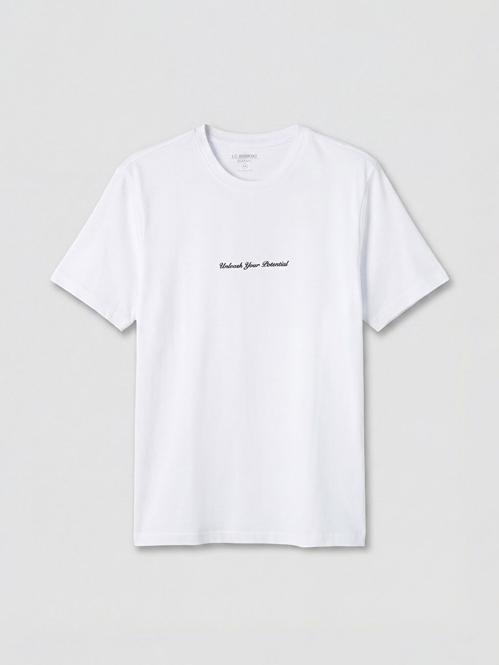 Beyaz Bisiklet Yaka Slogan Baskılı Erkek Tişört-3