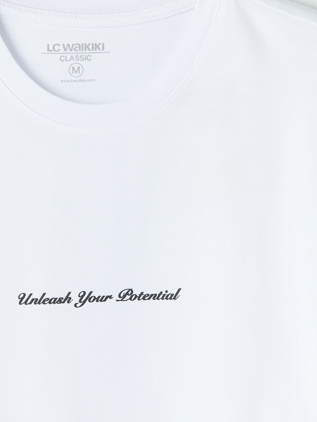 Beyaz Bisiklet Yaka Slogan Baskılı Erkek Tişört-5