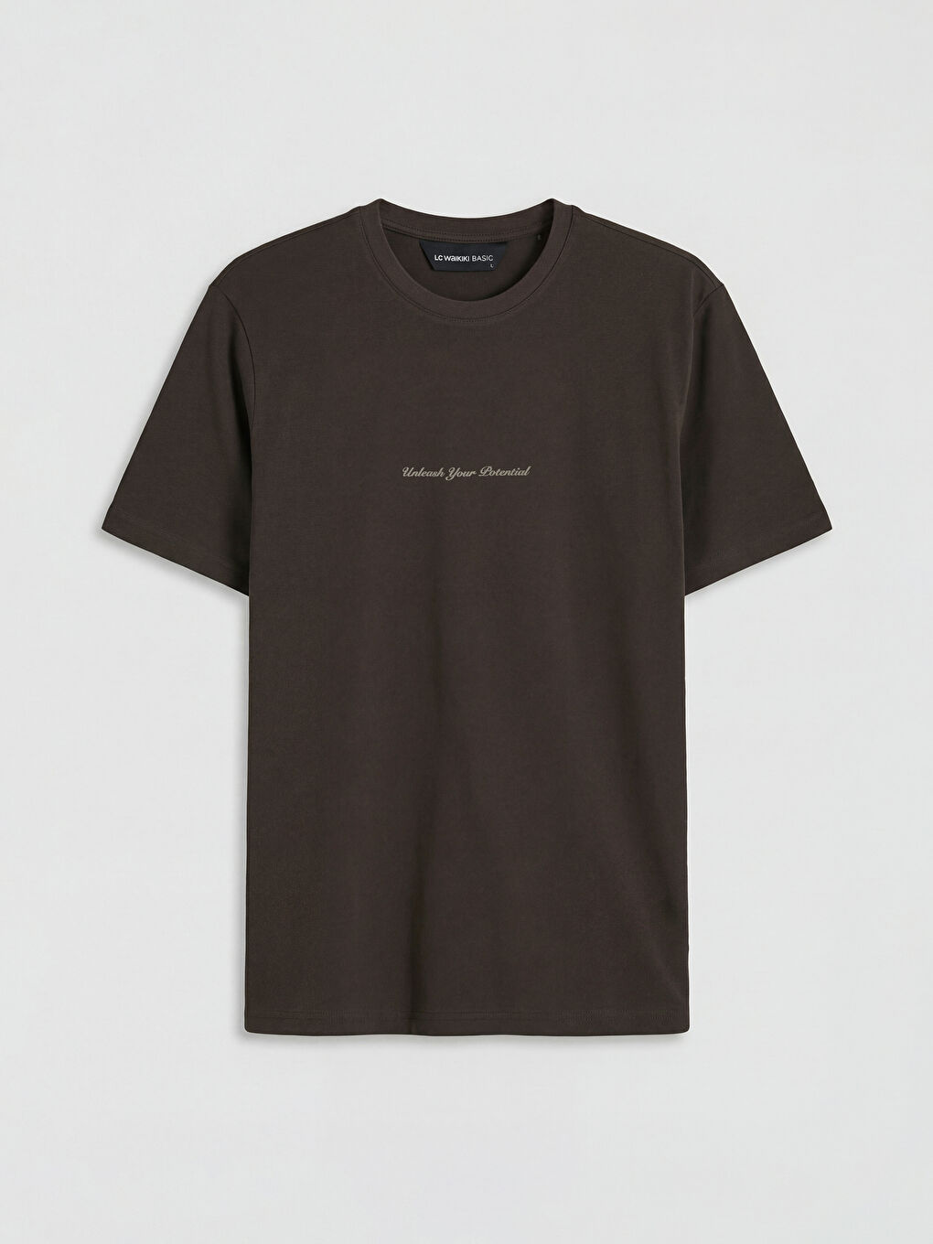 Kahverengi Bisiklet Yaka Slogan Baskılı Erkek Tişört