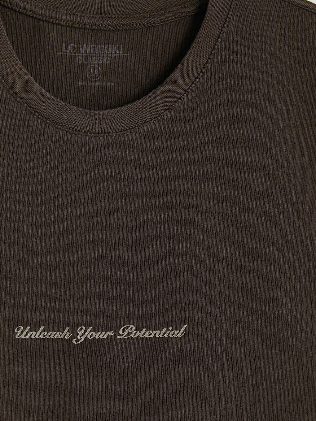 Kahverengi Bisiklet Yaka Slogan Baskılı Erkek Tişört-2