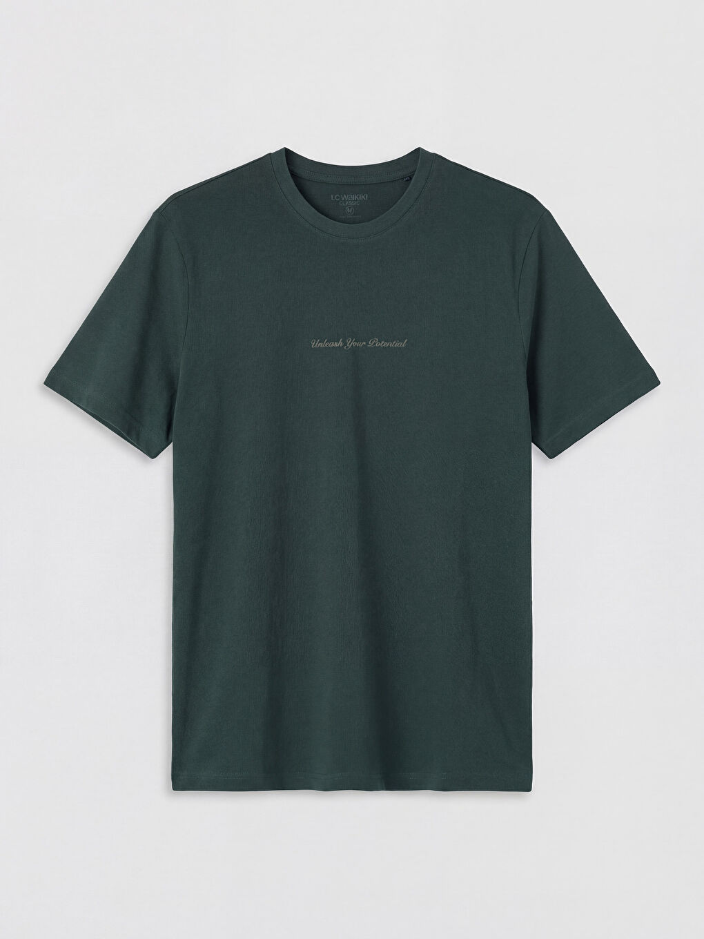 Yeşil Bisiklet Yaka Slogan Baskılı Erkek Tişört