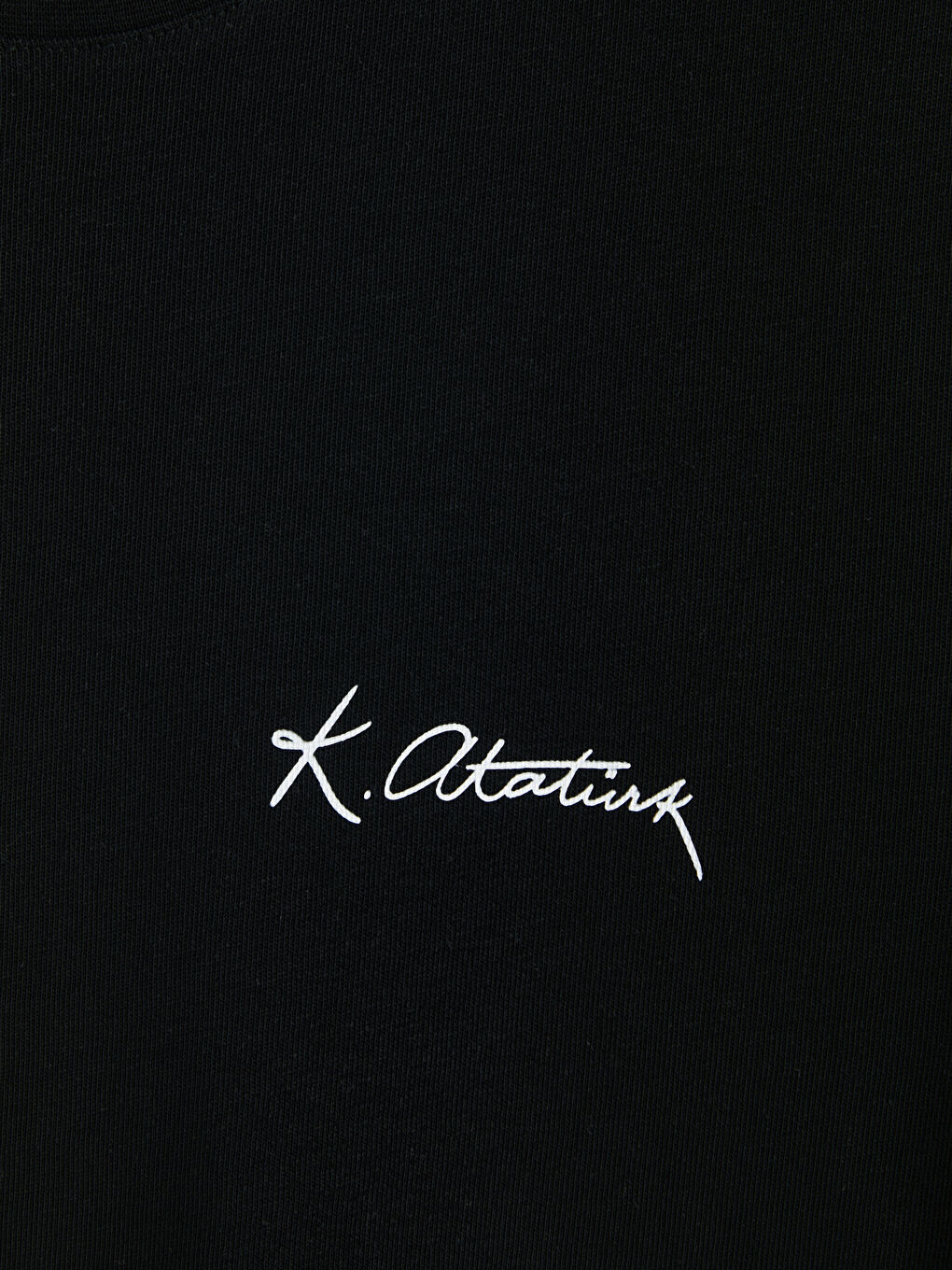 Siyah Bisiklet Yaka Atatürk Imzası Baskılı Erkek Tişört-2