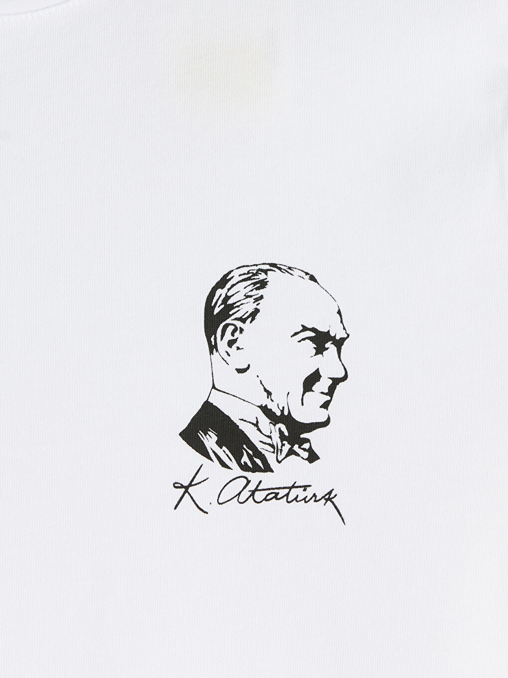 Beyaz Bisiklet Yaka Atatürk Baskılı Erkek Tişört-2