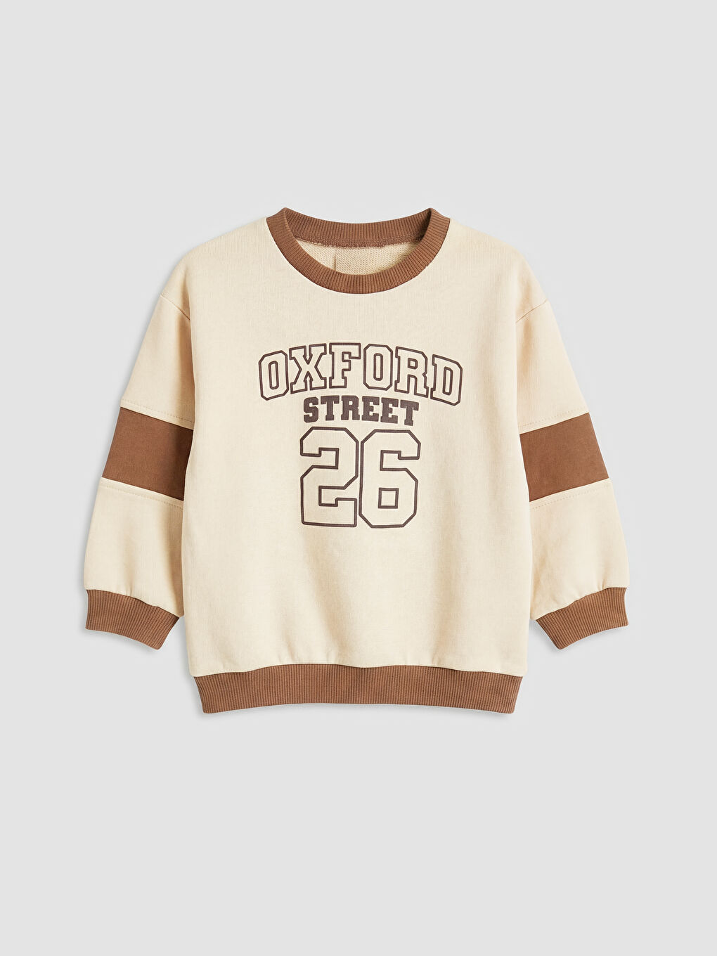 Bej Bisiklet Yaka Baskılı Erkek Bebek Sweatshirt