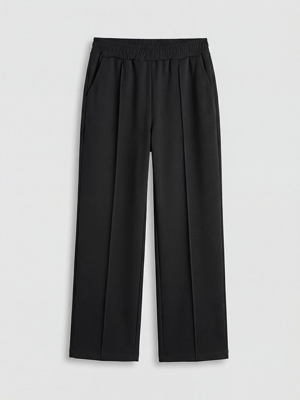 Siyah Beli Lastikli Geniş Paça Kadın Pantolon