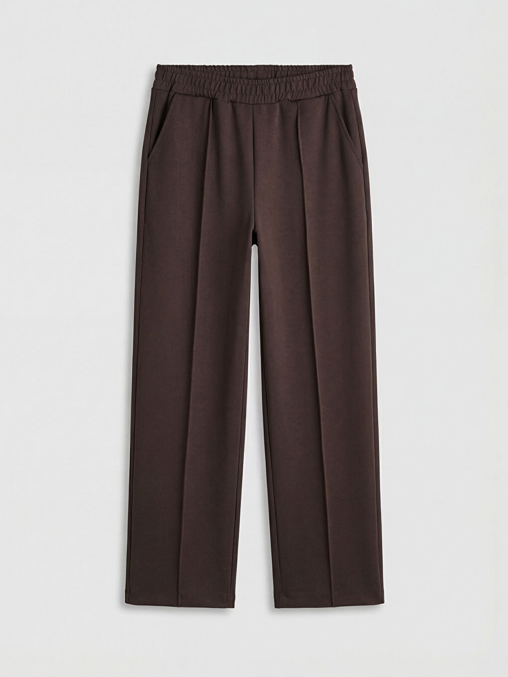 Kahverengi Beli Lastikli Geniş Paça Kadın Pantolon-4