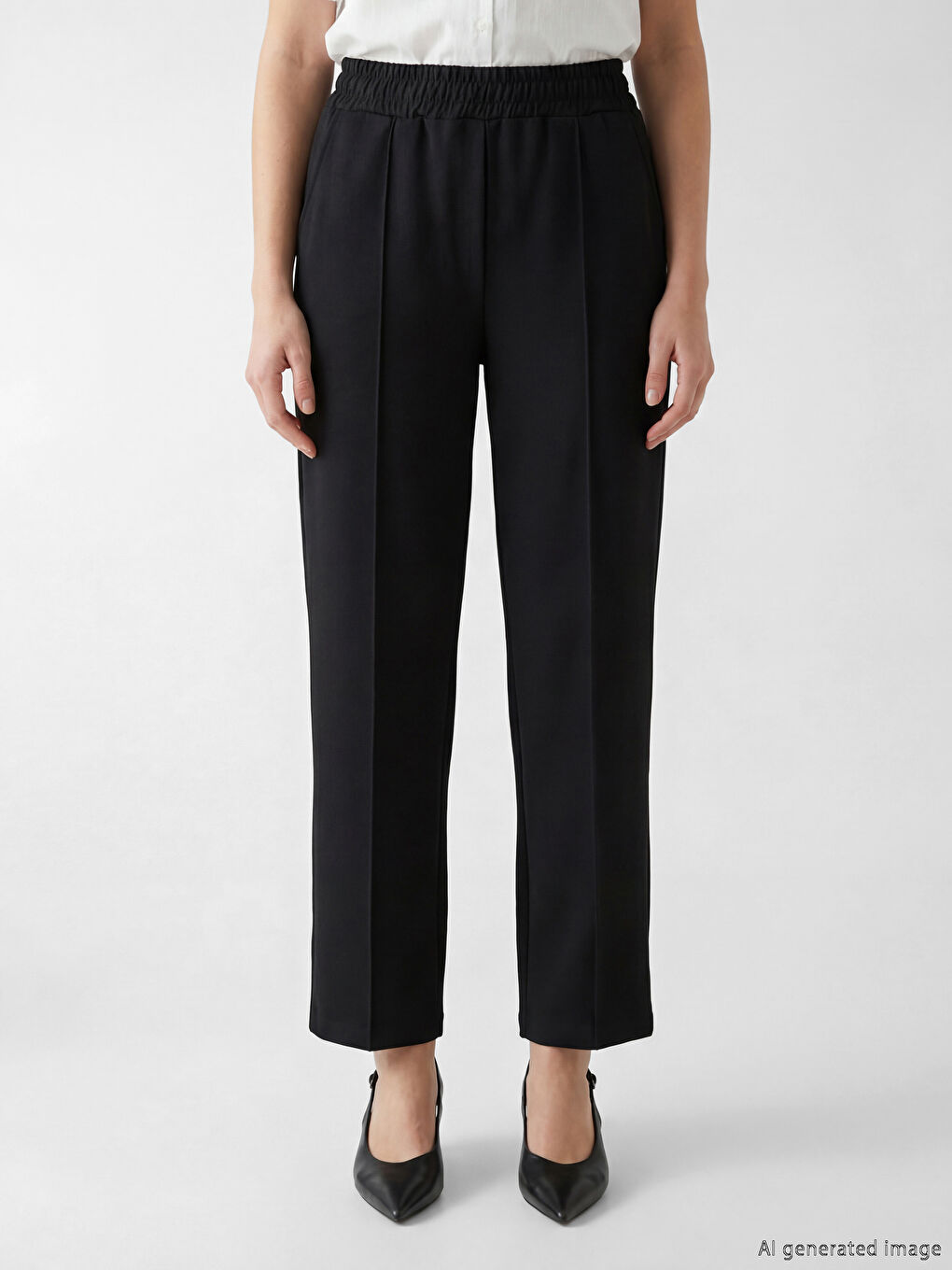 Siyah Beli Lastikli Geniş Paça Kadın Pantolon-2