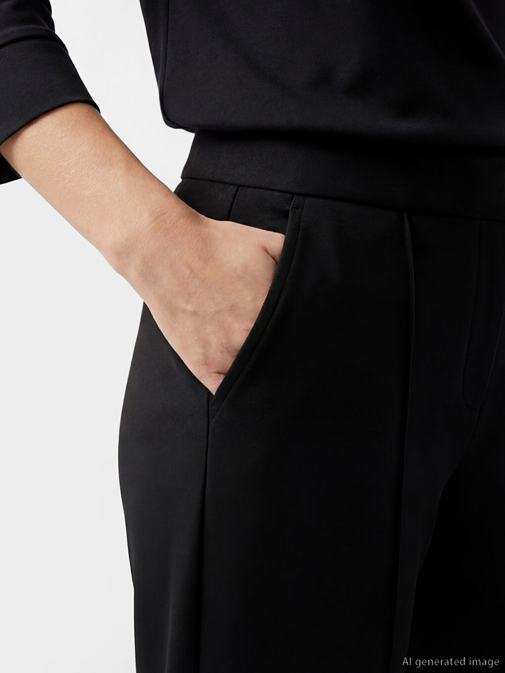 Siyah Beli Lastikli Kadın Pantolon-3