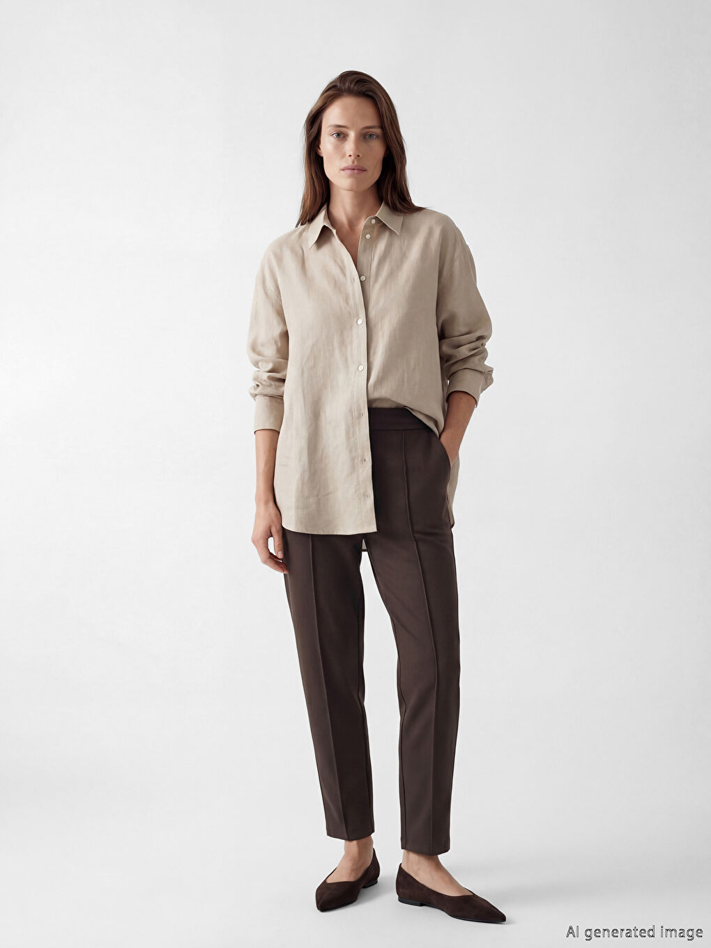 Kahverengi Beli Lastikli Kadın Pantolon-1