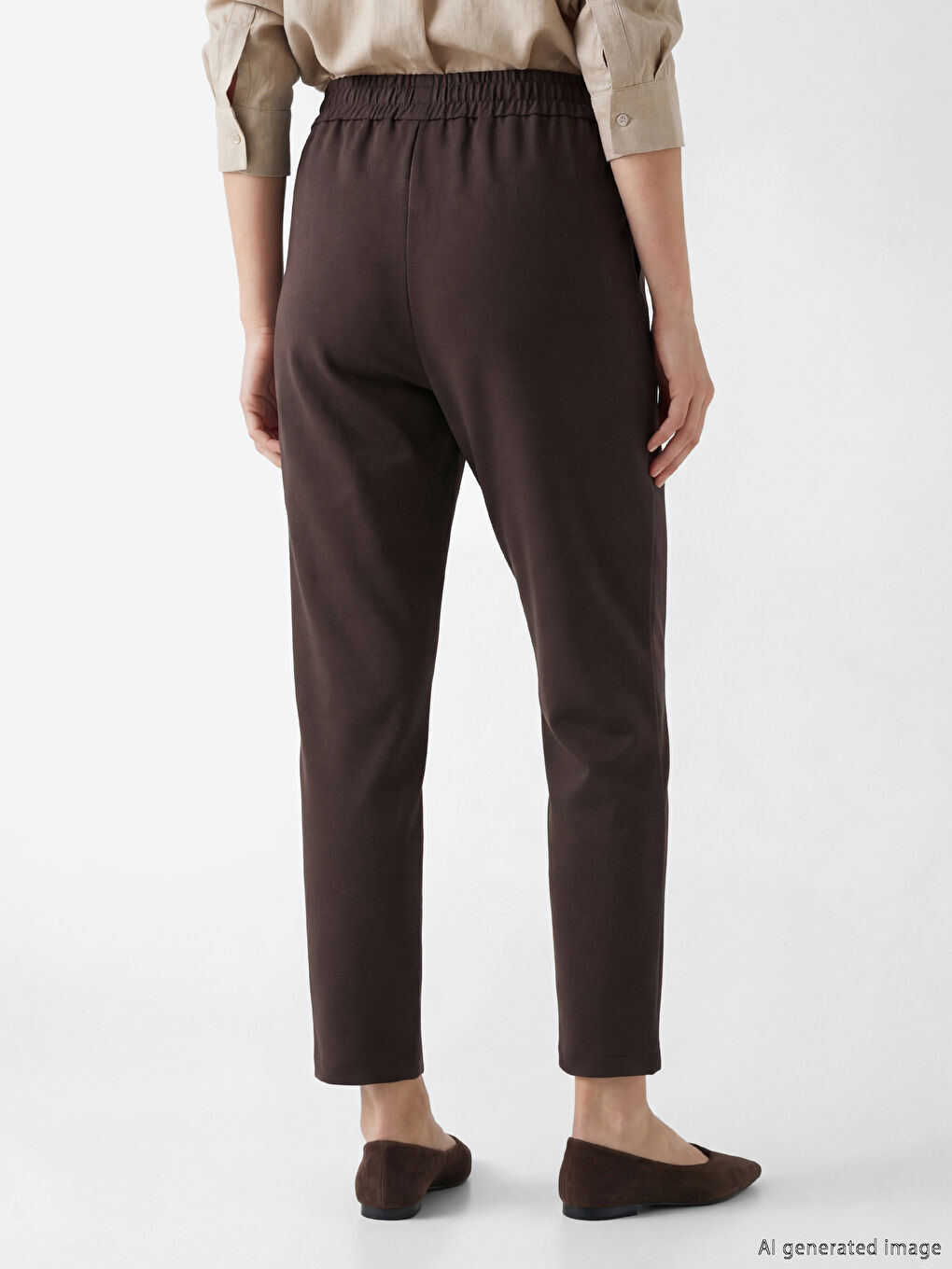 Kahverengi Beli Lastikli Kadın Pantolon-2