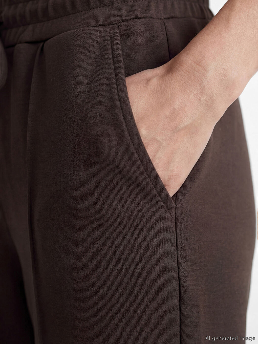 Kahverengi Beli Lastikli Kadın Pantolon-3