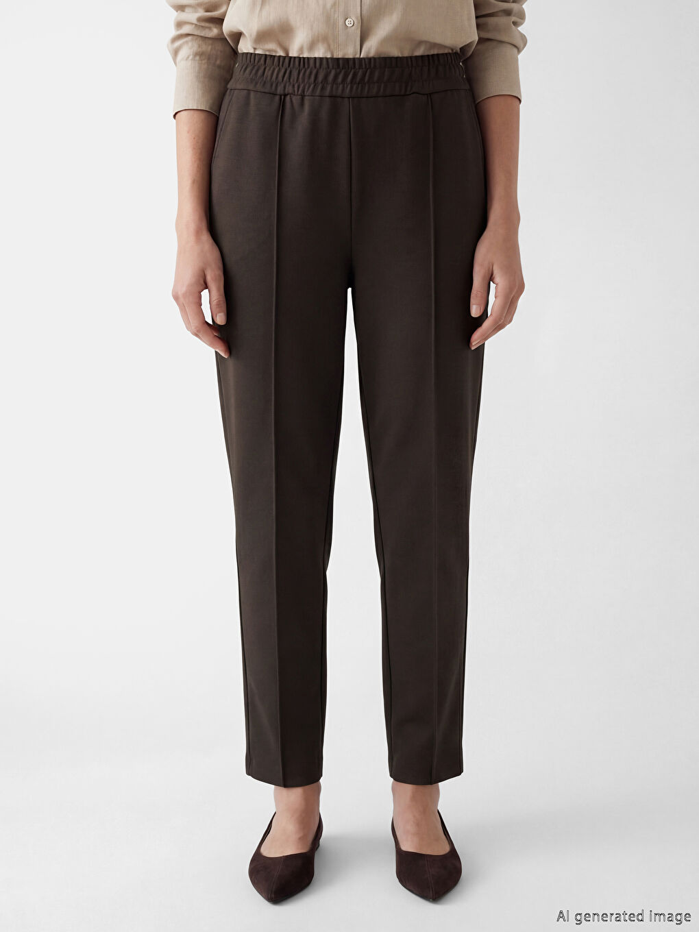 Kahverengi Beli Lastikli Kadın Pantolon-4