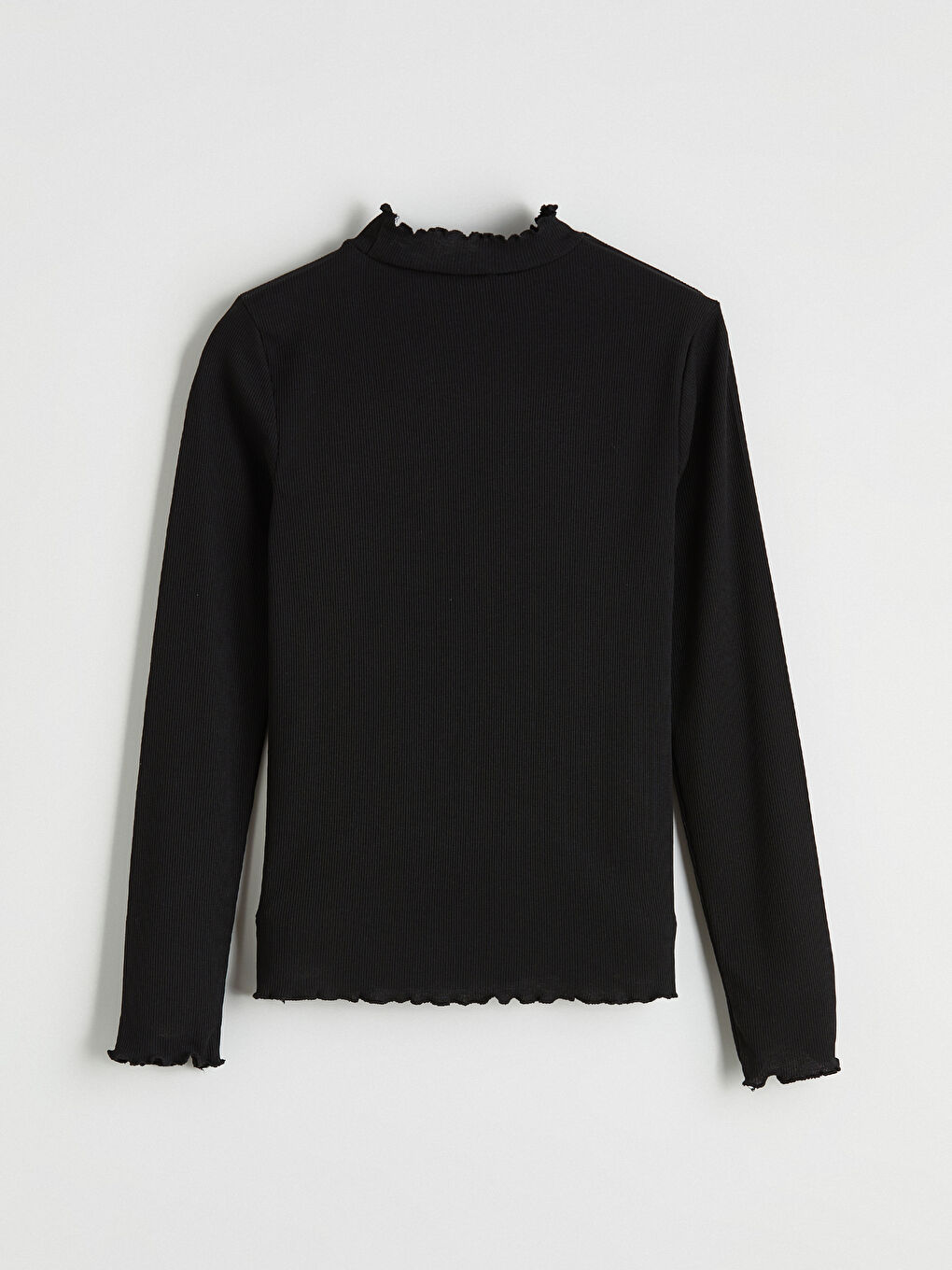 Siyah Fırfırlı Dik Yaka Kadın Body-2