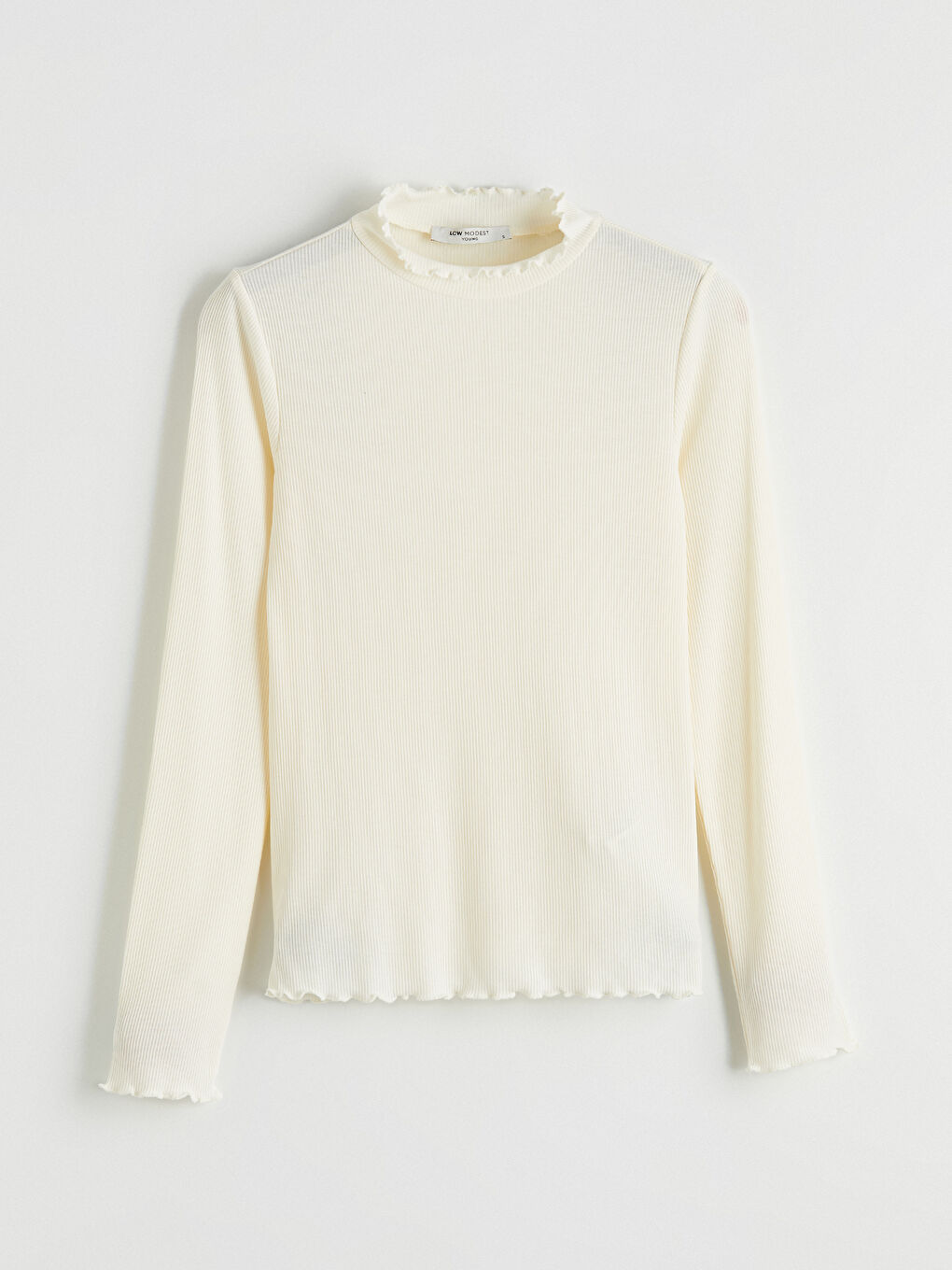 Ekru Fırfırlı Dik Yaka Kadın Body