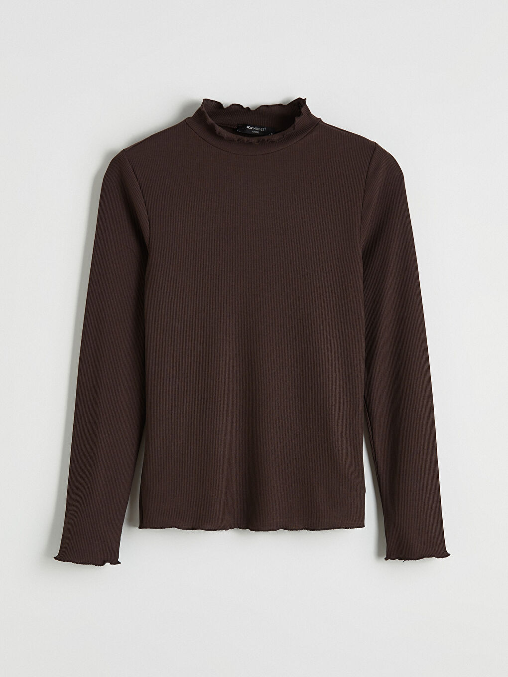 Kahverengi Fırfırlı Dik Yaka Kadın Body