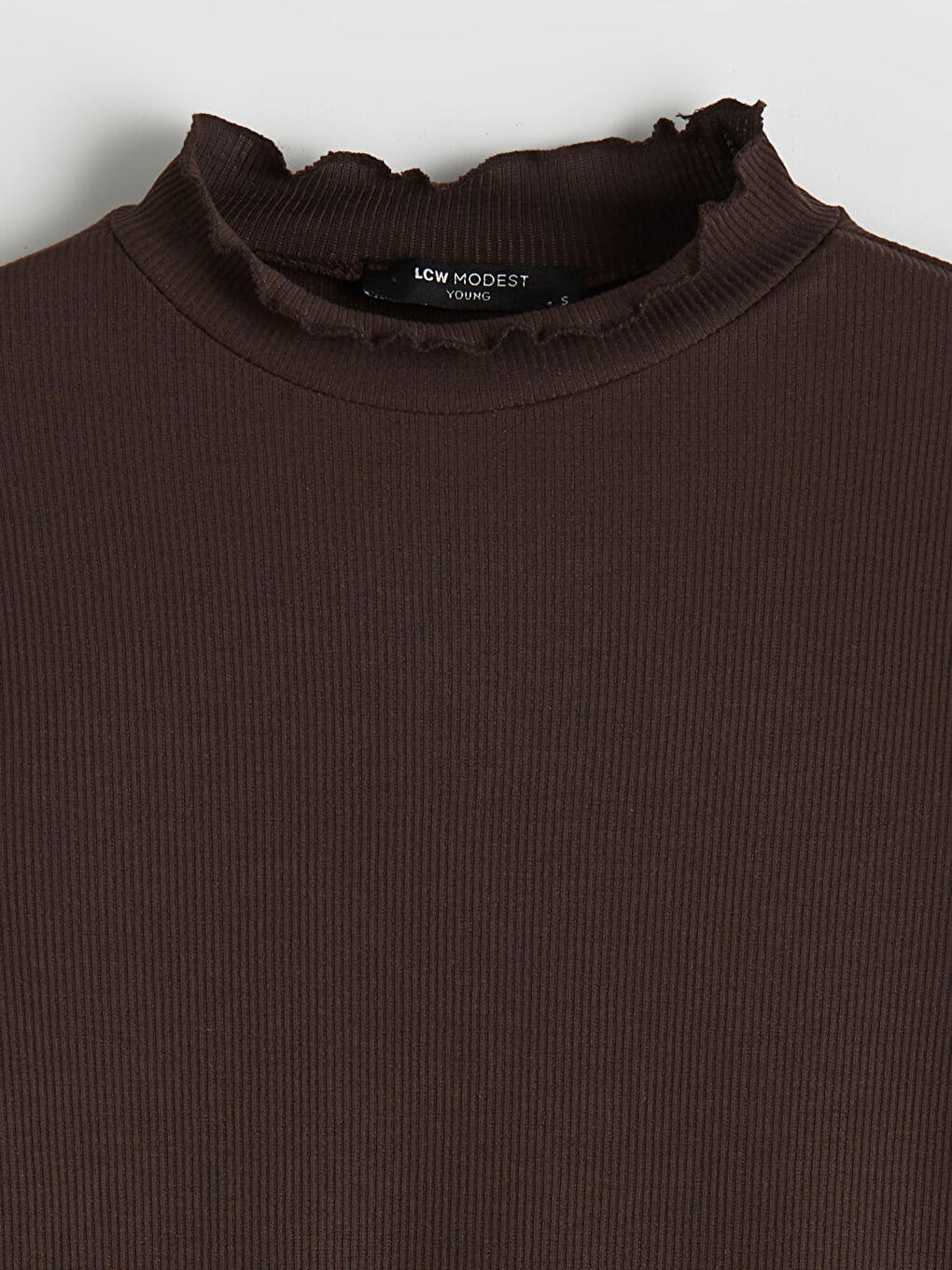 Kahverengi Fırfırlı Dik Yaka Kadın Body-1