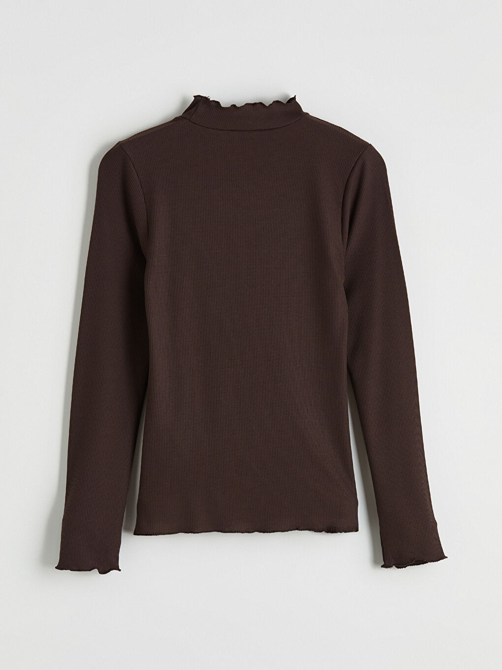 Kahverengi Fırfırlı Dik Yaka Kadın Body-2