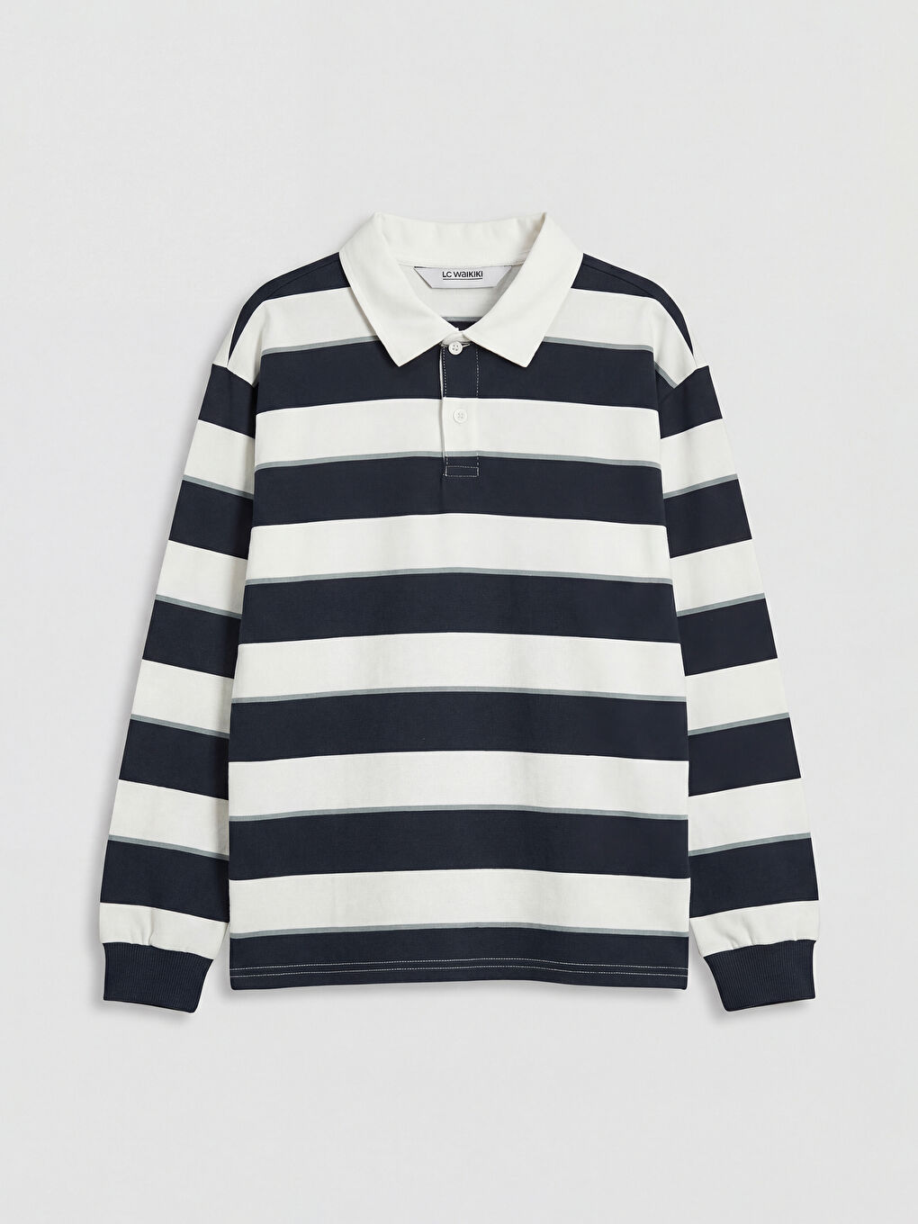 Lacivert Polo Yaka Uzun Kollu Çizgili Erkek Çocuk Tişört