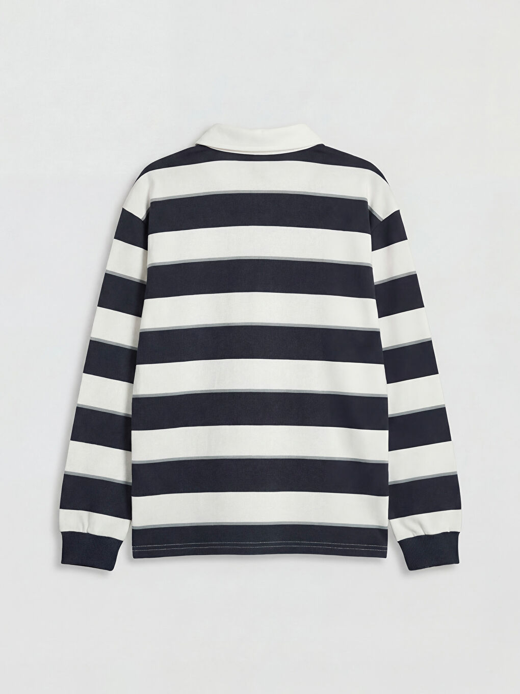 Lacivert Polo Yaka Uzun Kollu Çizgili Erkek Çocuk Tişört-1