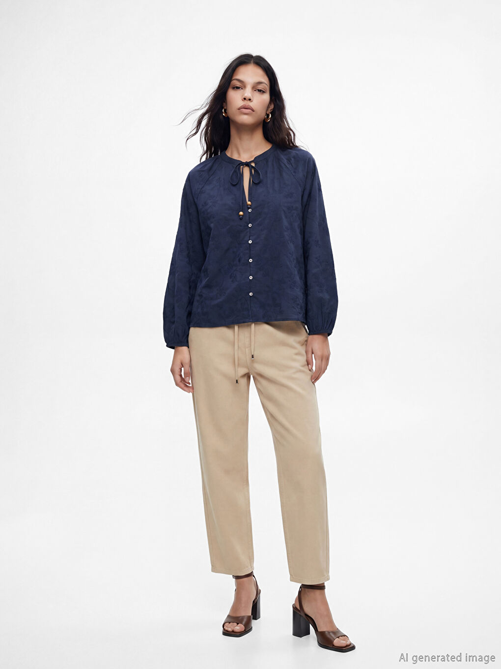 Tie-Neck Embroidered Blouse-1
