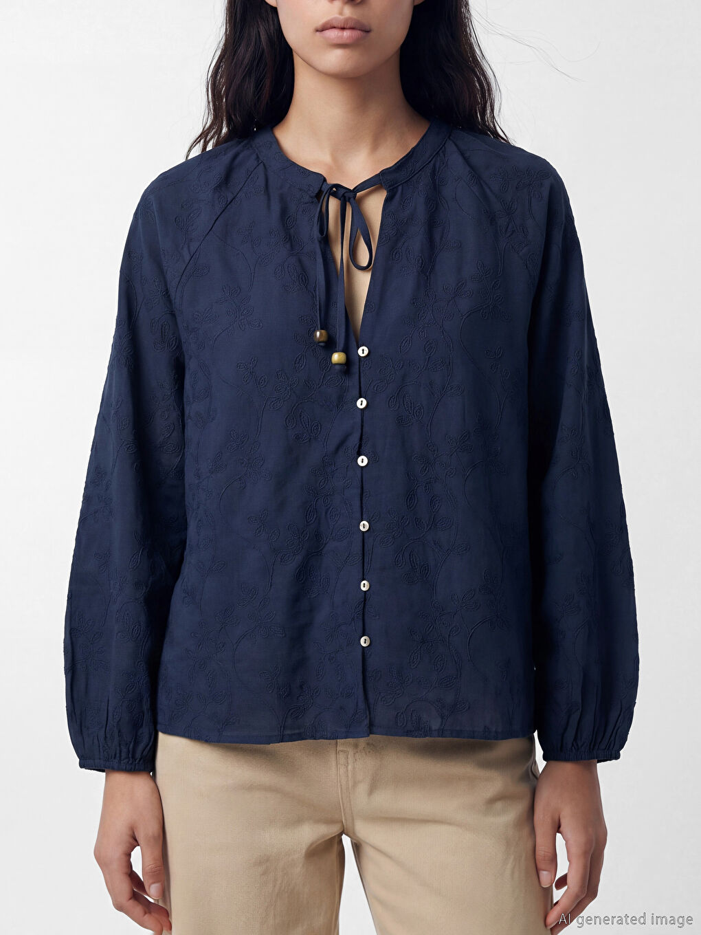 Tie-Neck Embroidered Blouse-2