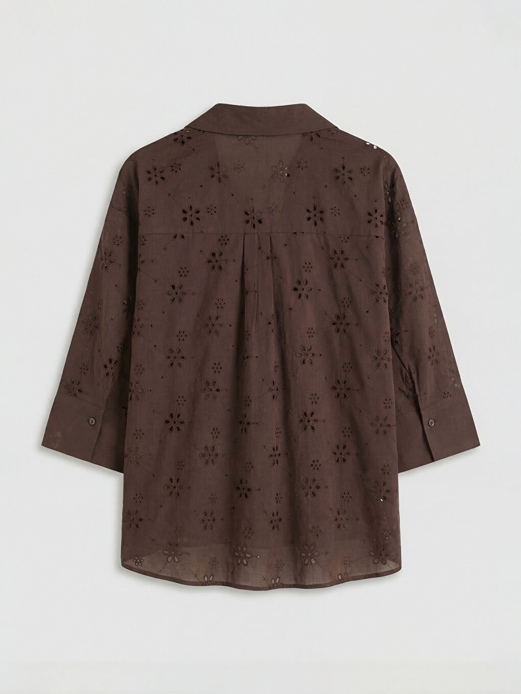 Kahverengi Ajurlu Oversize Kadın Gömlek-1