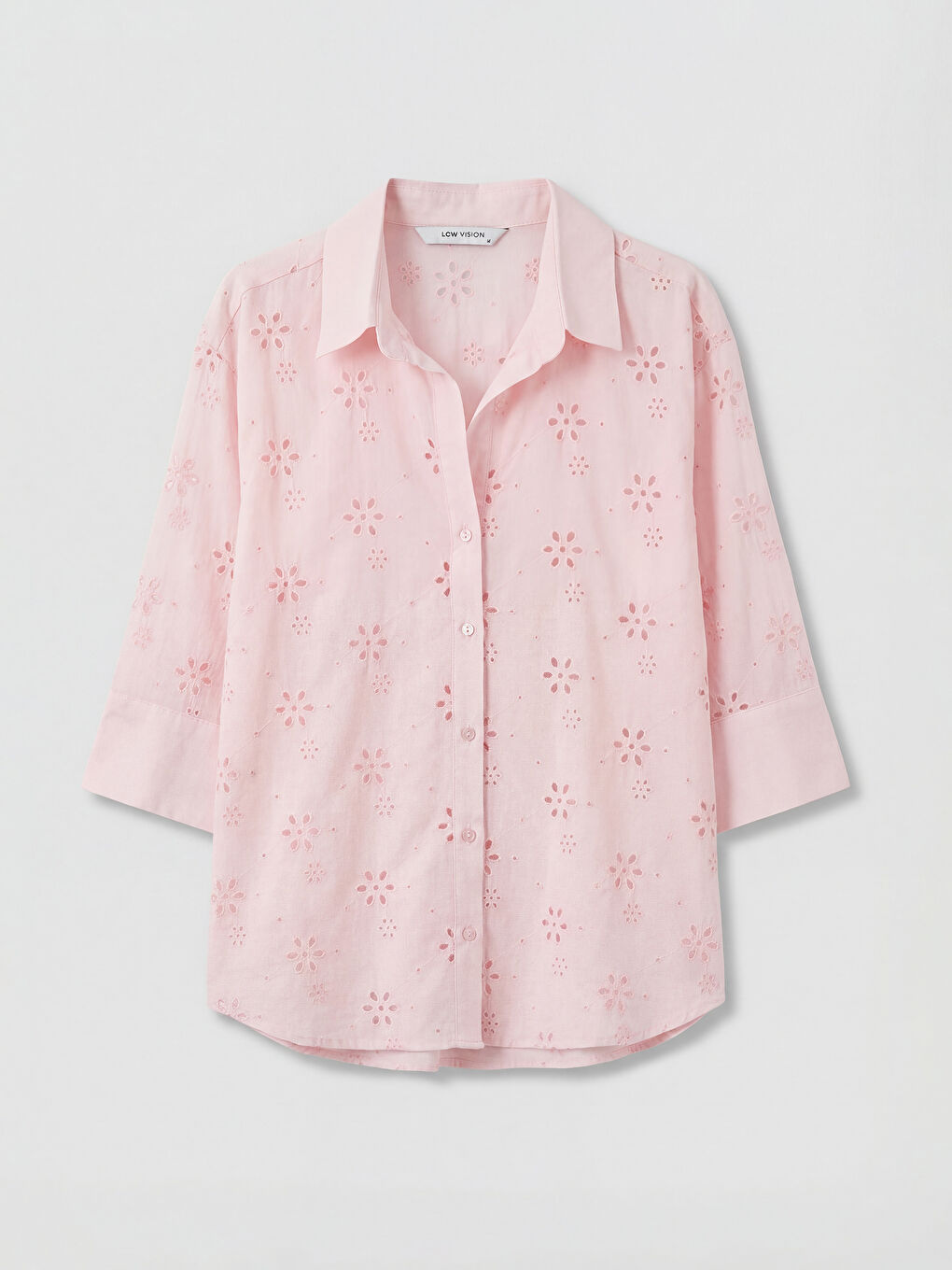 Pembe Ajurlu Oversize Kadın Gömlek