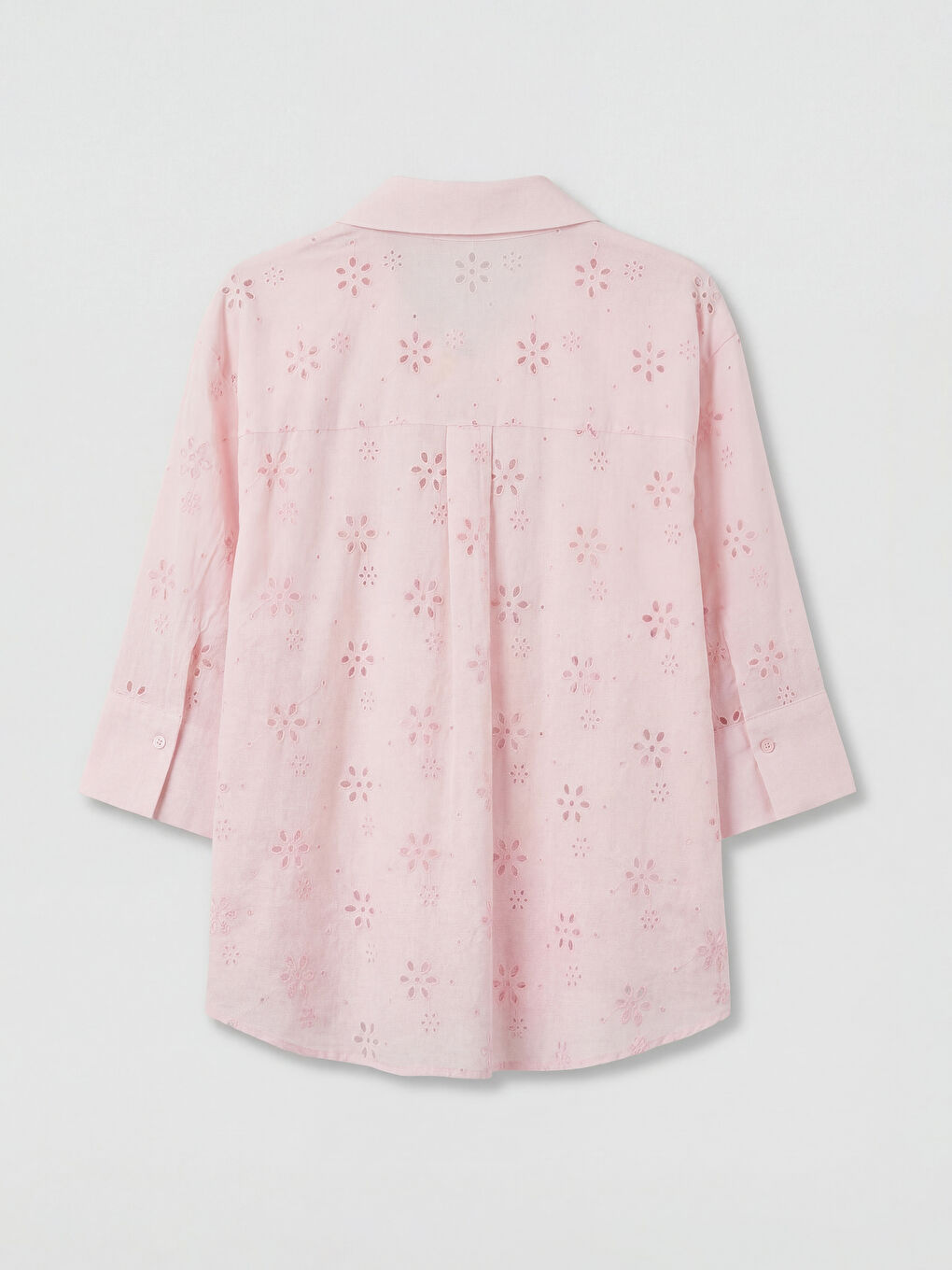 Pembe Ajurlu Oversize Kadın Gömlek-1