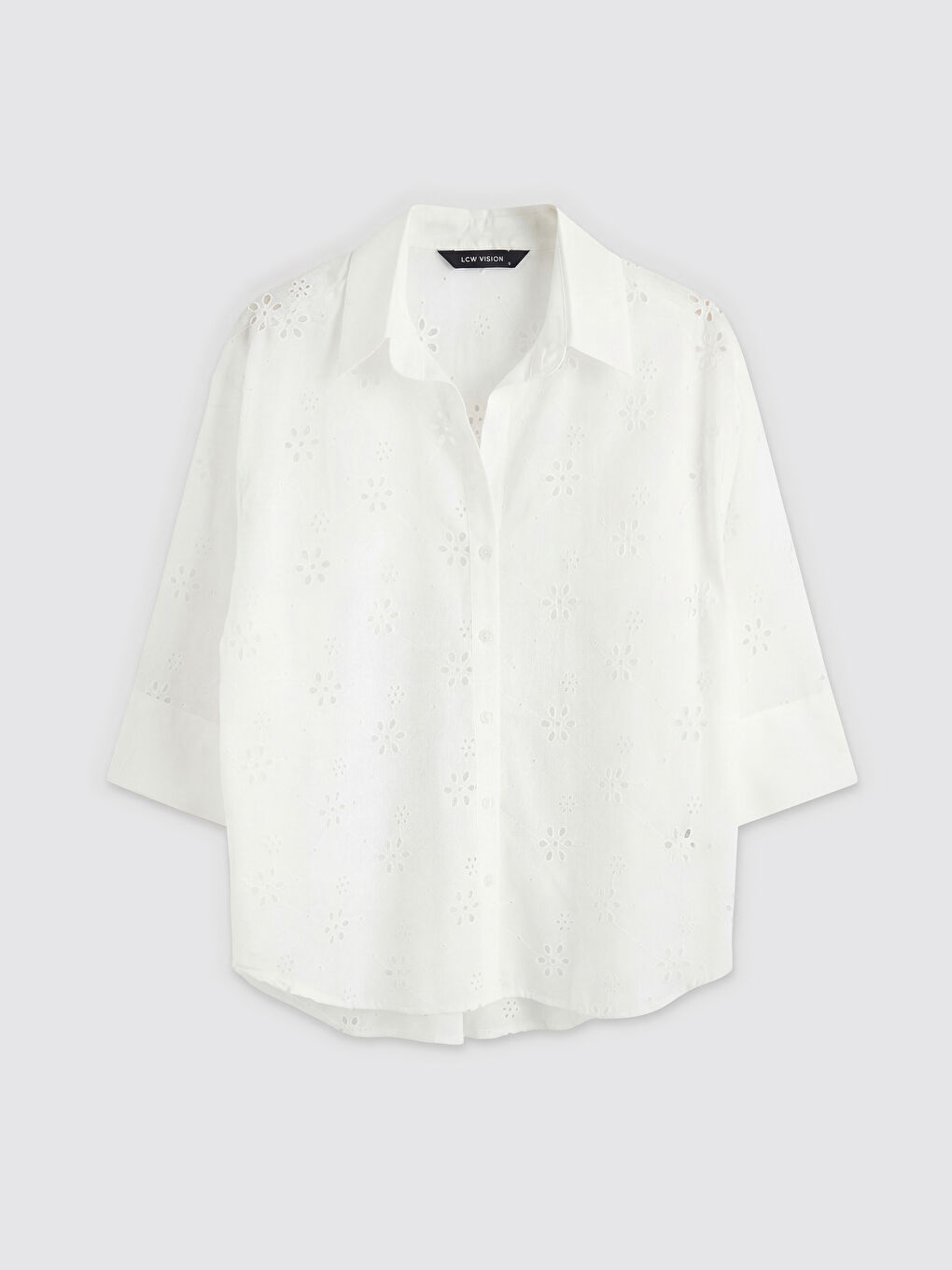 Ekru Ajurlu Oversize Kadın Gömlek-4