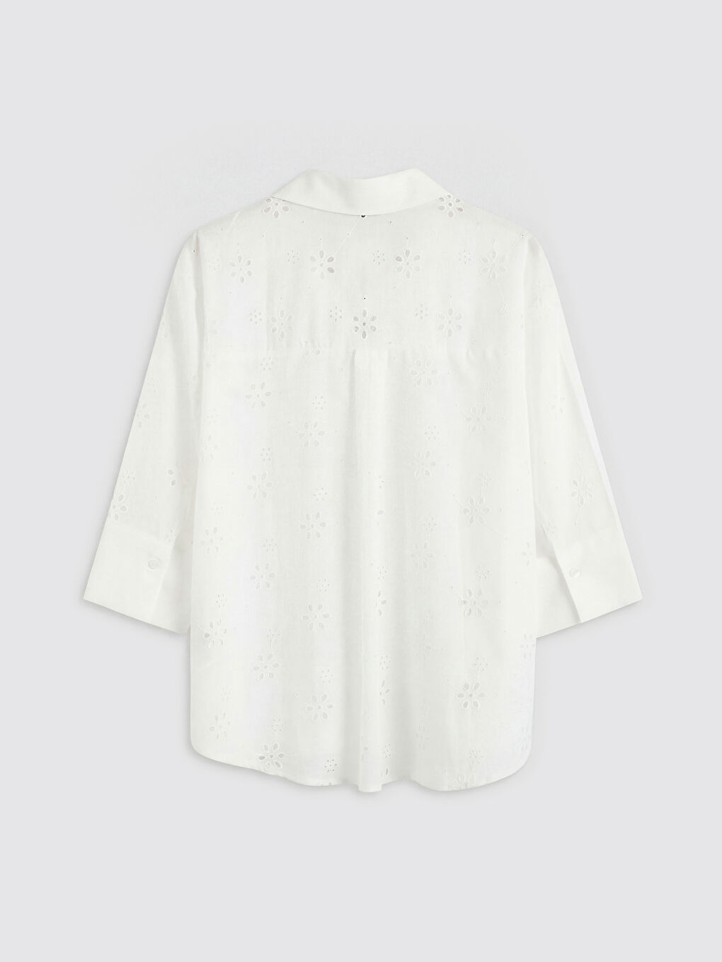 Ekru Ajurlu Oversize Kadın Gömlek-5