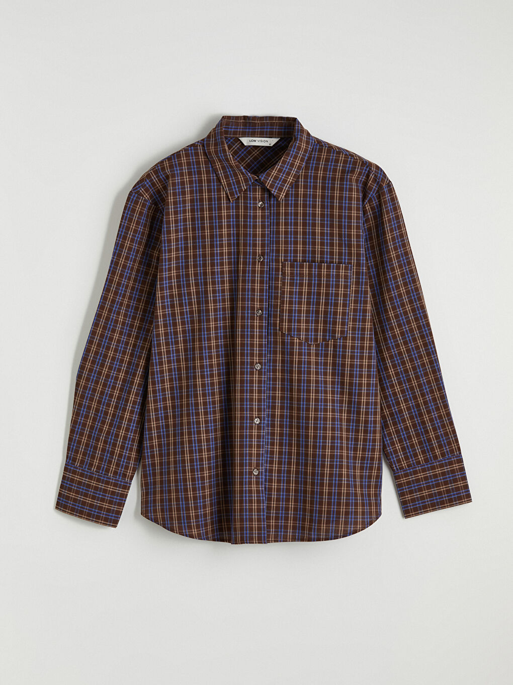 Kahverengi Ekose Gabardin Kadın Gömlek