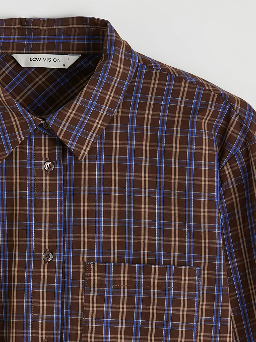 Kahverengi Ekose Gabardin Kadın Gömlek-1