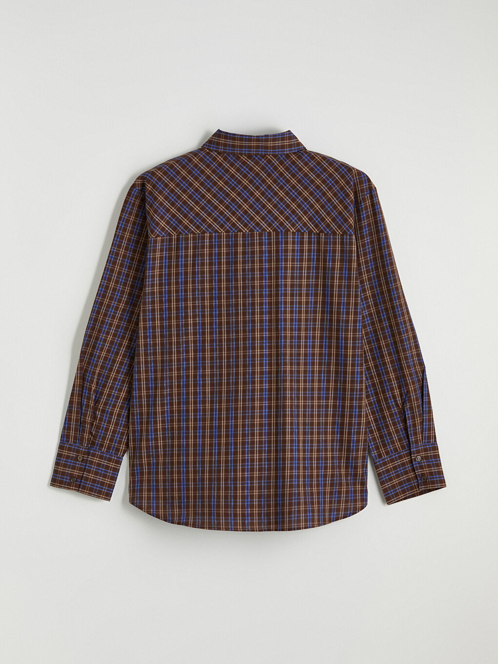 Kahverengi Ekose Gabardin Kadın Gömlek-2