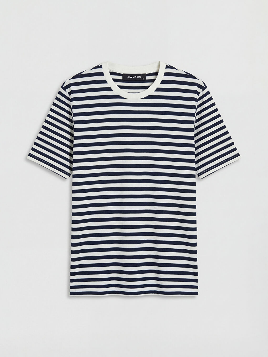 Lacivert Bisiklet Yaka Çizgili Kadın Tişört