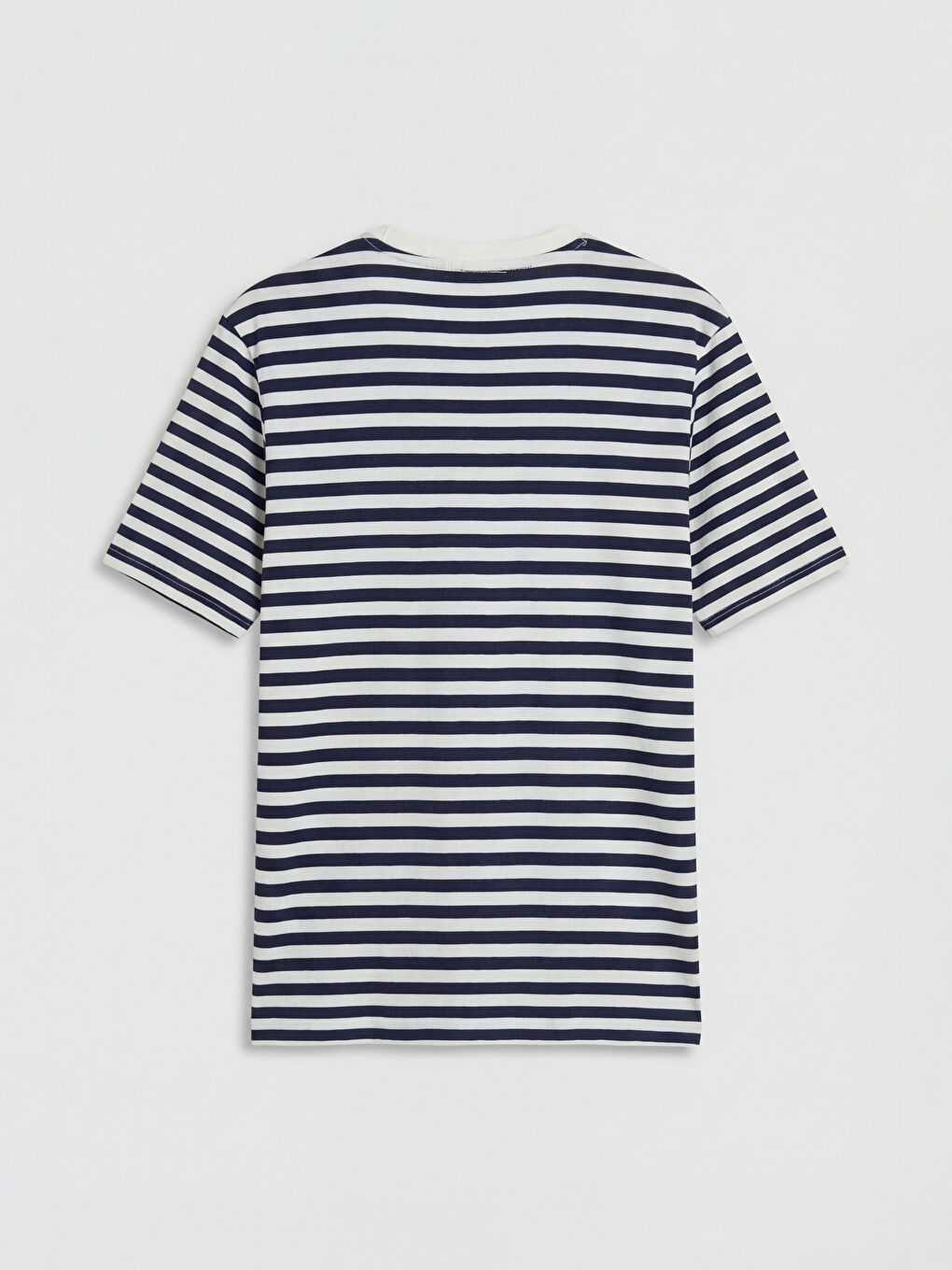 Lacivert Bisiklet Yaka Çizgili Kadın Tişört-2