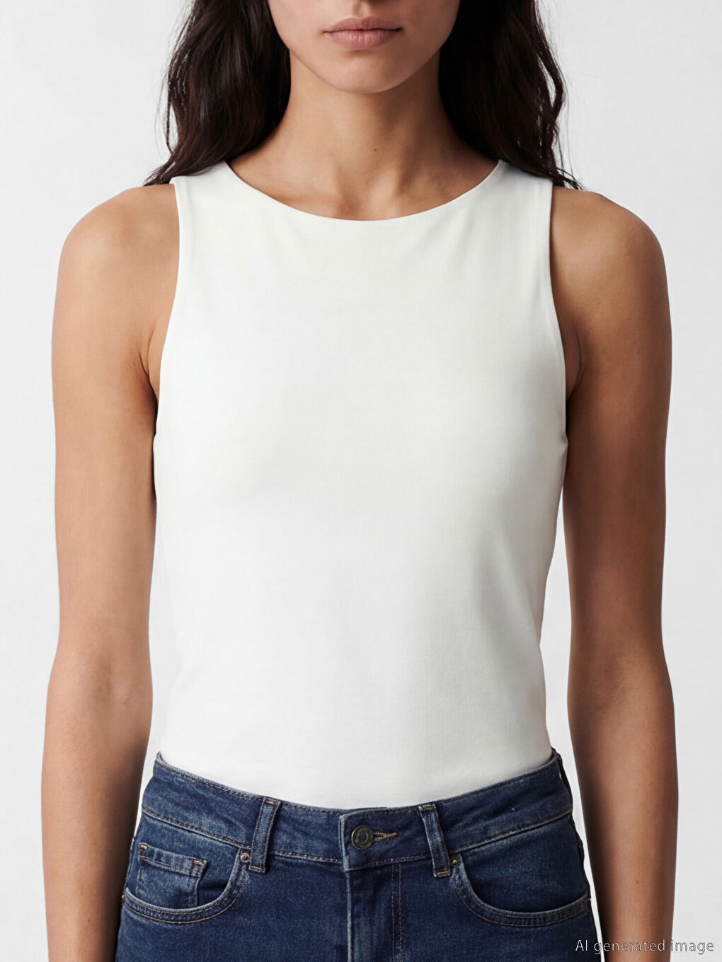 Beyaz Bisiklet Yaka Kadın Atlet	-2