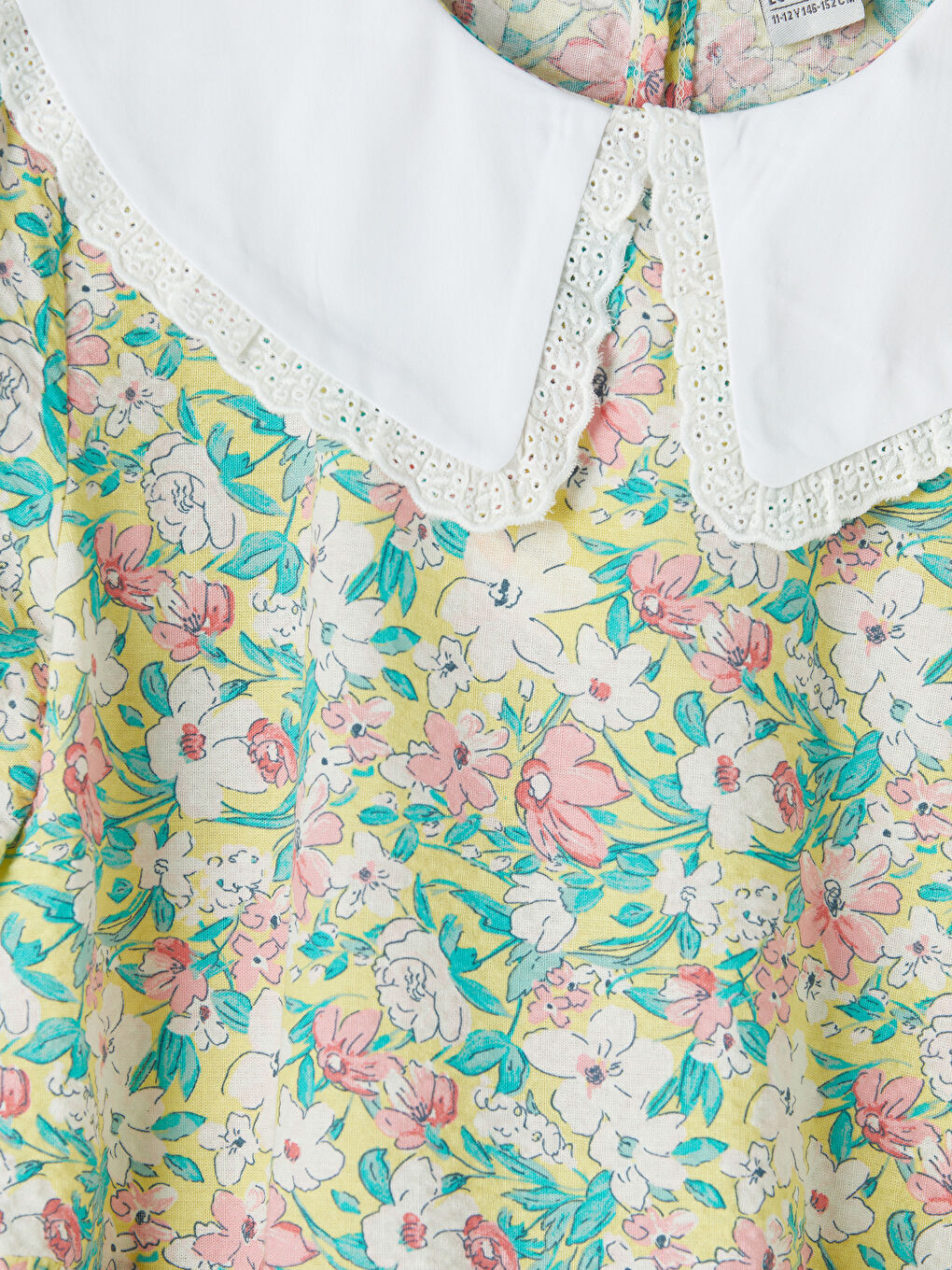 Sarı Bebe Yaka Çiçek Desenli Kız Çocuk Elbise-2