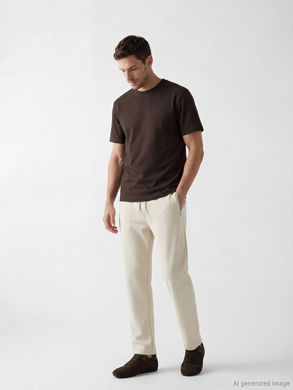 Bej Standart Kalıp Erkek Eşofman Altı