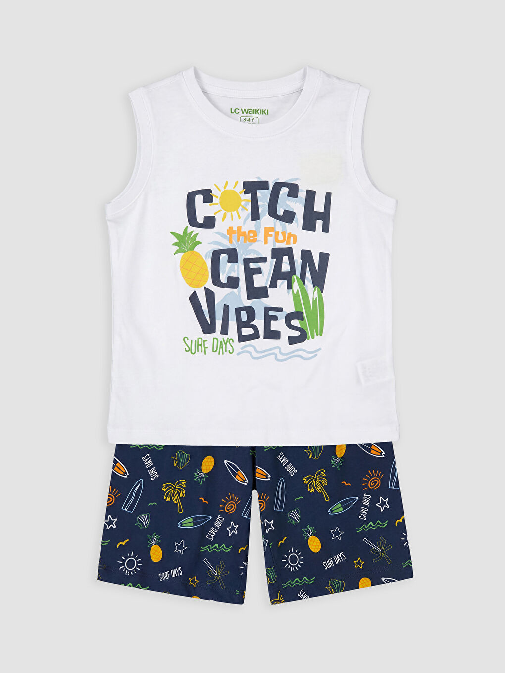 Beyaz Erkek Çocuk Şortlu Pijama Takımı