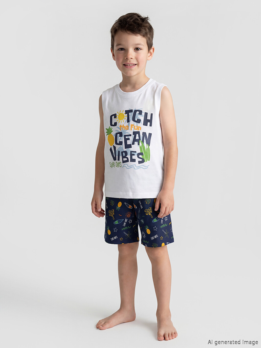 Beyaz Erkek Çocuk Şortlu Pijama Takımı-1