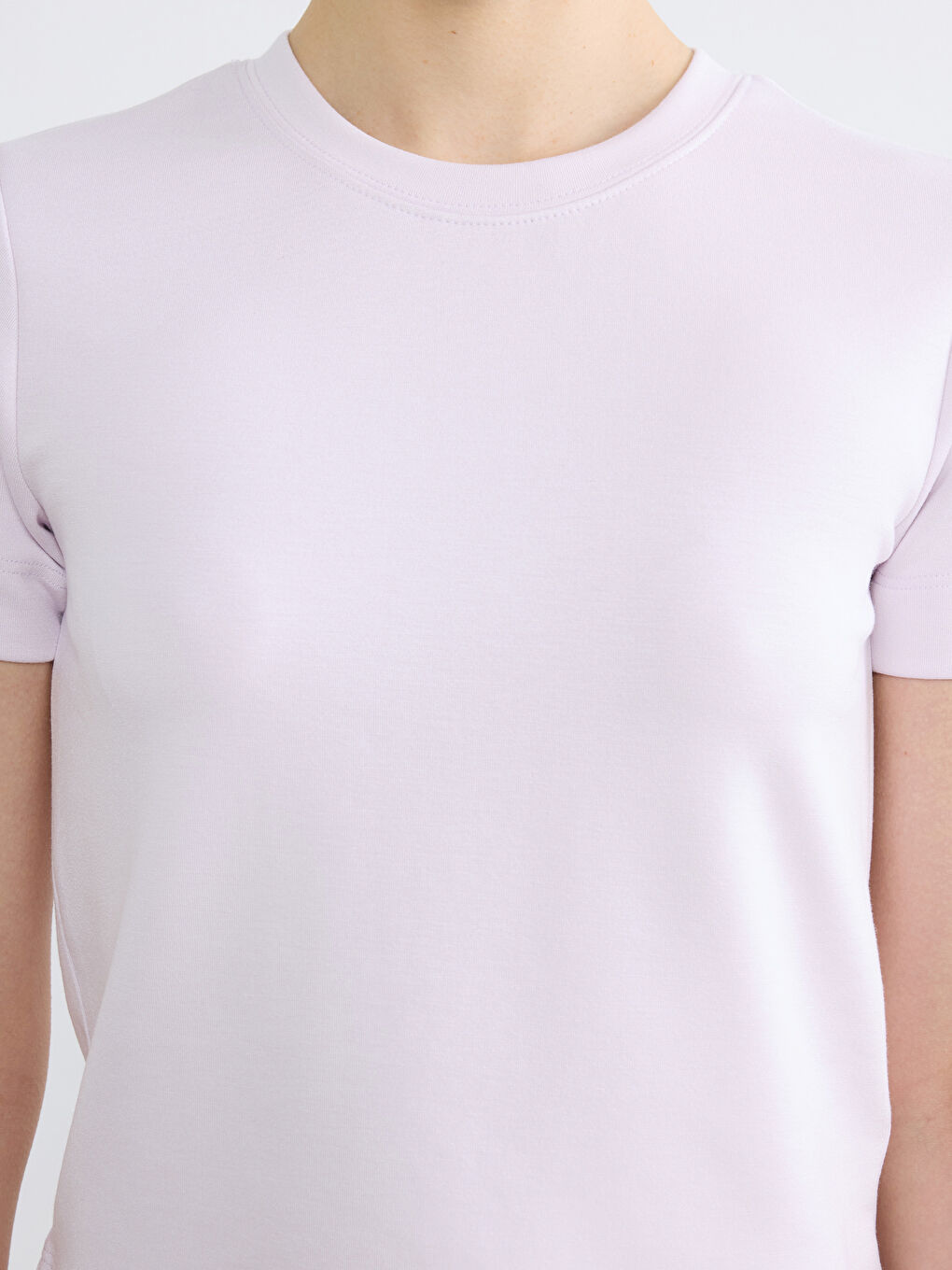 Lila Bisiklet Yaka Kadın Tişört-2