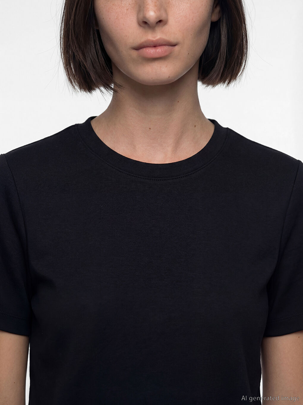 Siyah Bisiklet Yaka Kadın Tişört-2