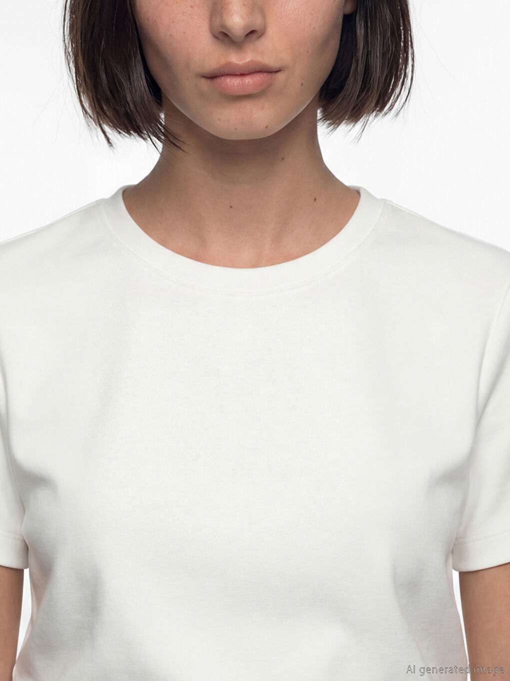 Beyaz Bisiklet Yaka Kadın Tişört-2