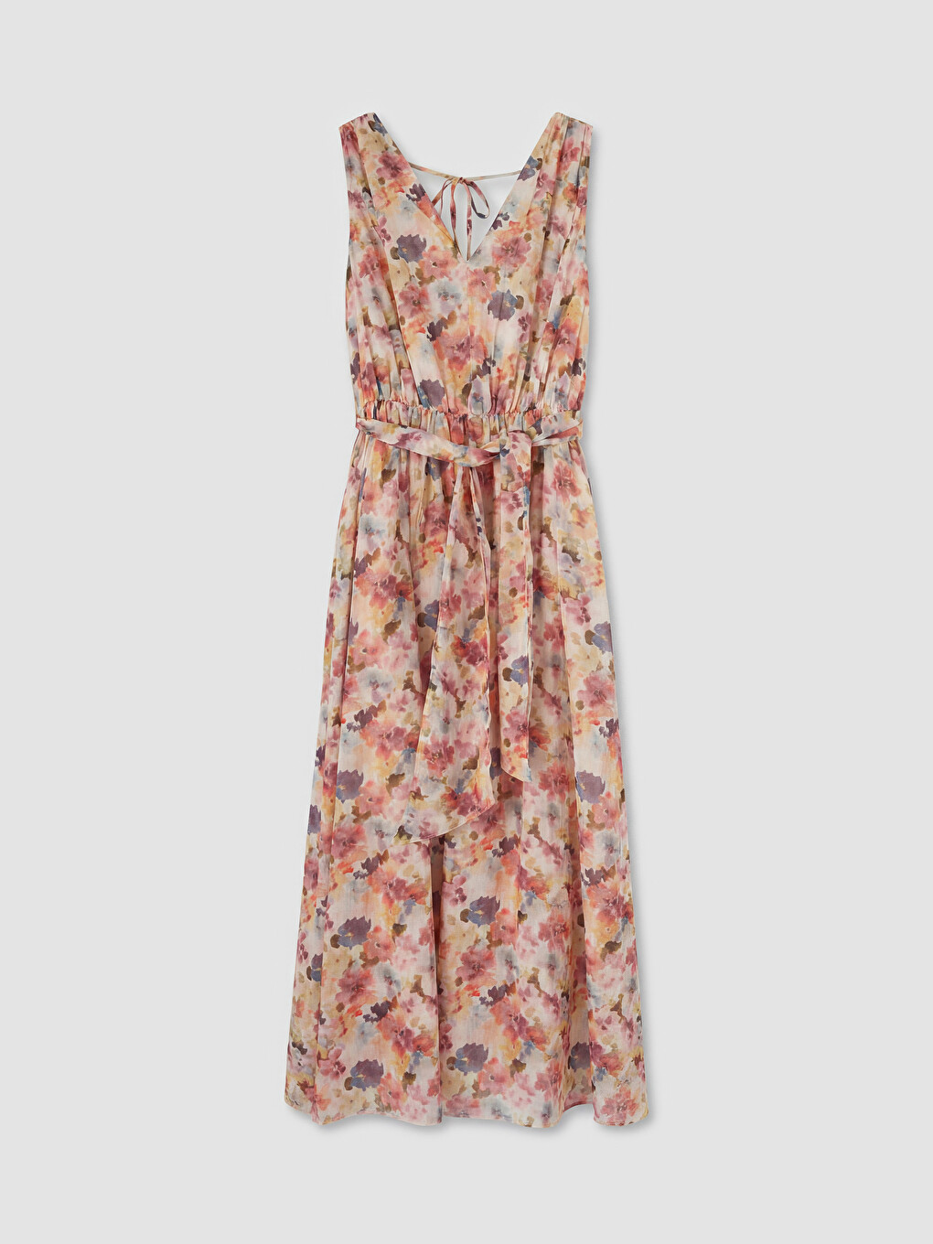 V Neck Floral Poplin A Form Dress-4