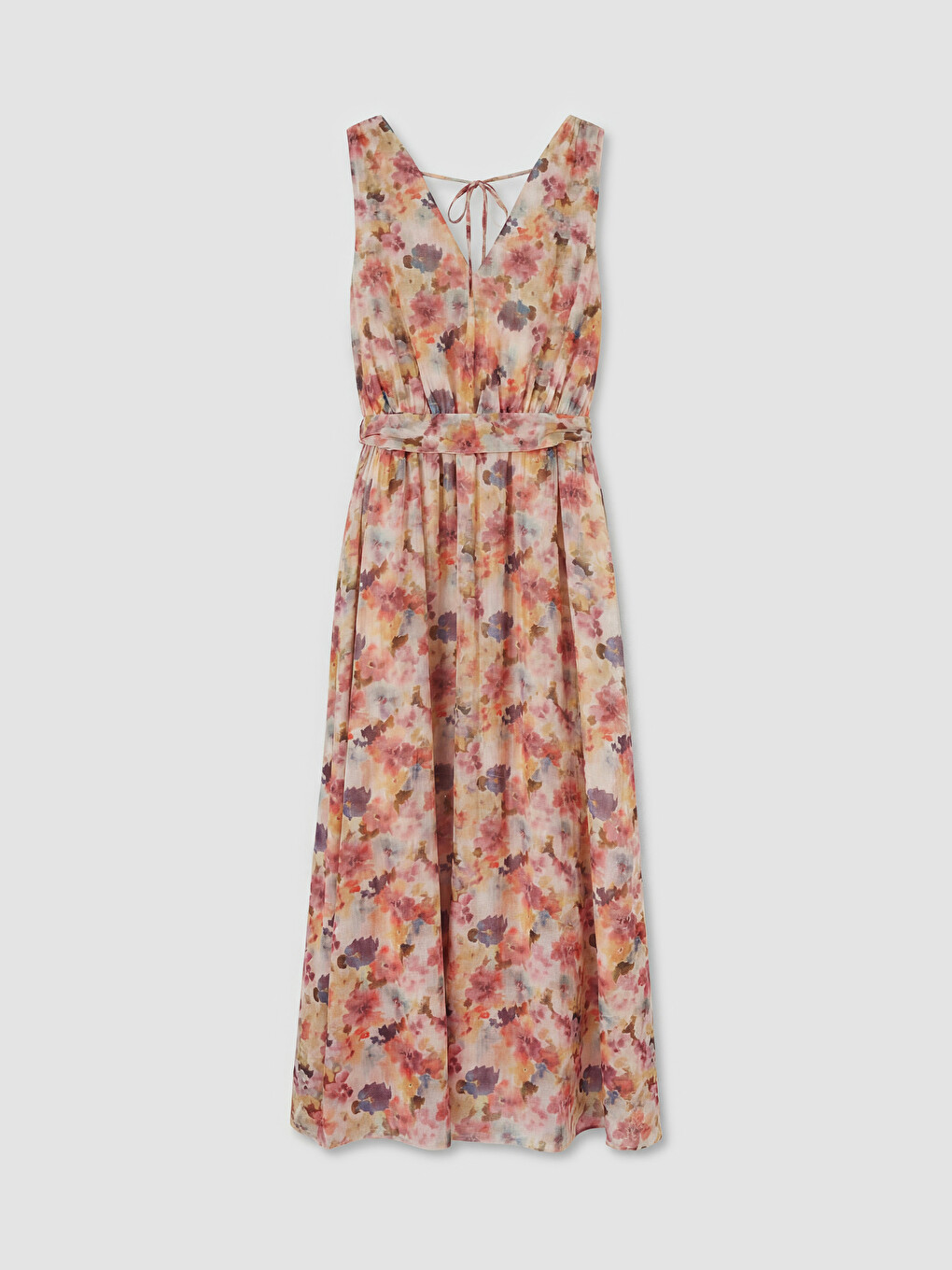 V Neck Floral Poplin A Form Dress-5