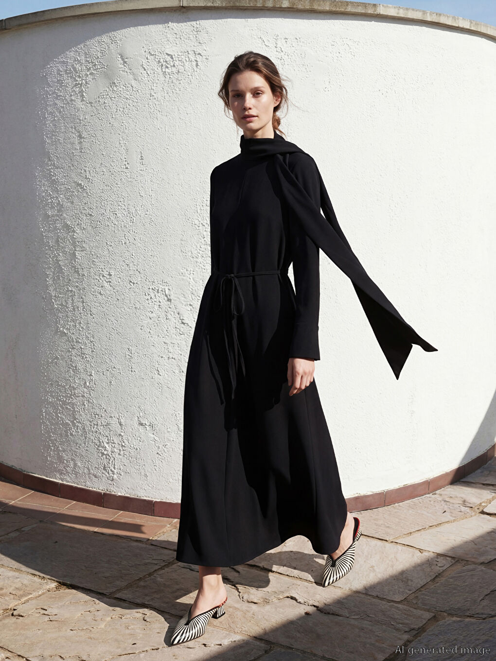 Shawl Collar A Form Crepe Dress